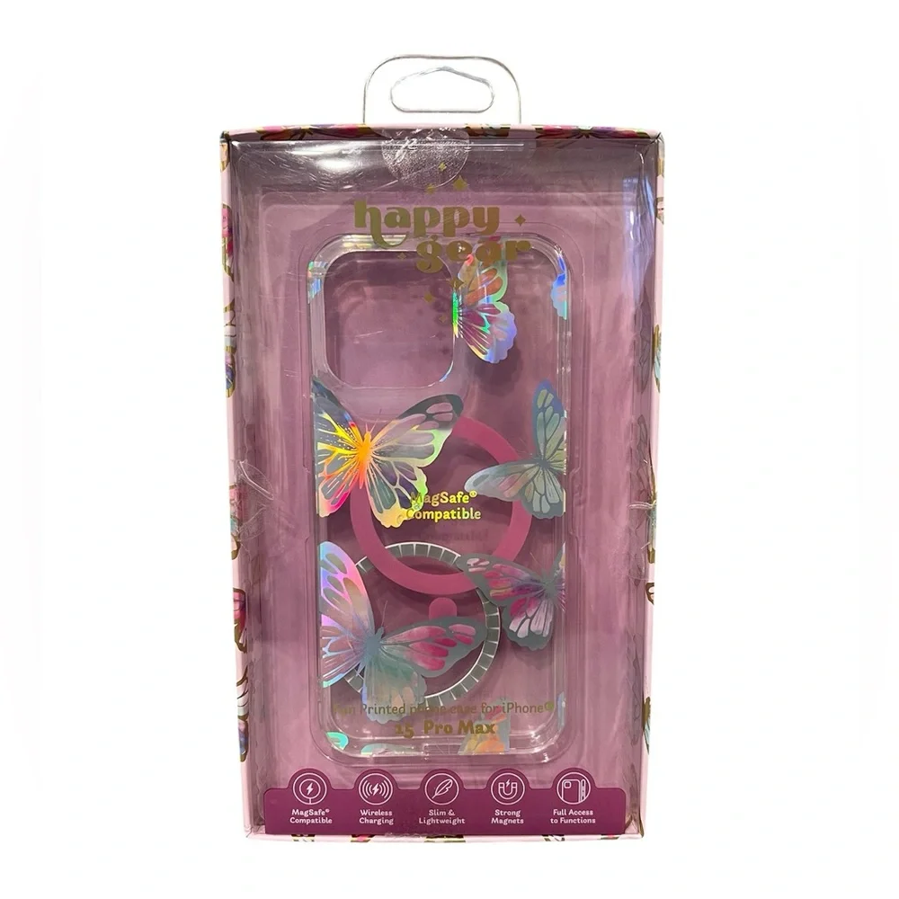 NIB Butterfly Silver/Pink/Clear iPhone 15 Pro Max Wireless Charging Slim Case
